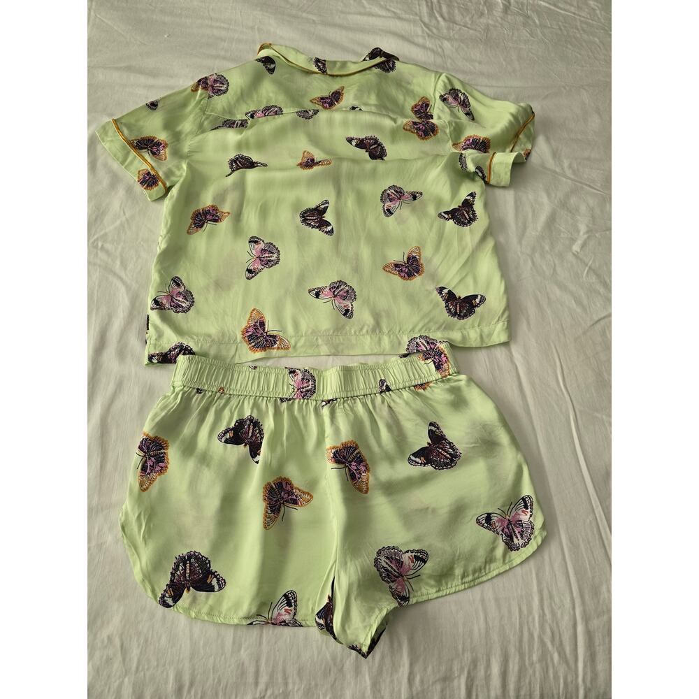 Anthro Butterfly Pajama Set Top S Shorts XS Green Lounge Sleepwear Resort girly - Picture 7 of 15
